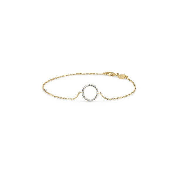 Diamond Halo armbånd i 14 kt guld med 0,12 ct diamanter fra Mads Z Gold Label, justerbart 17–19 cm.